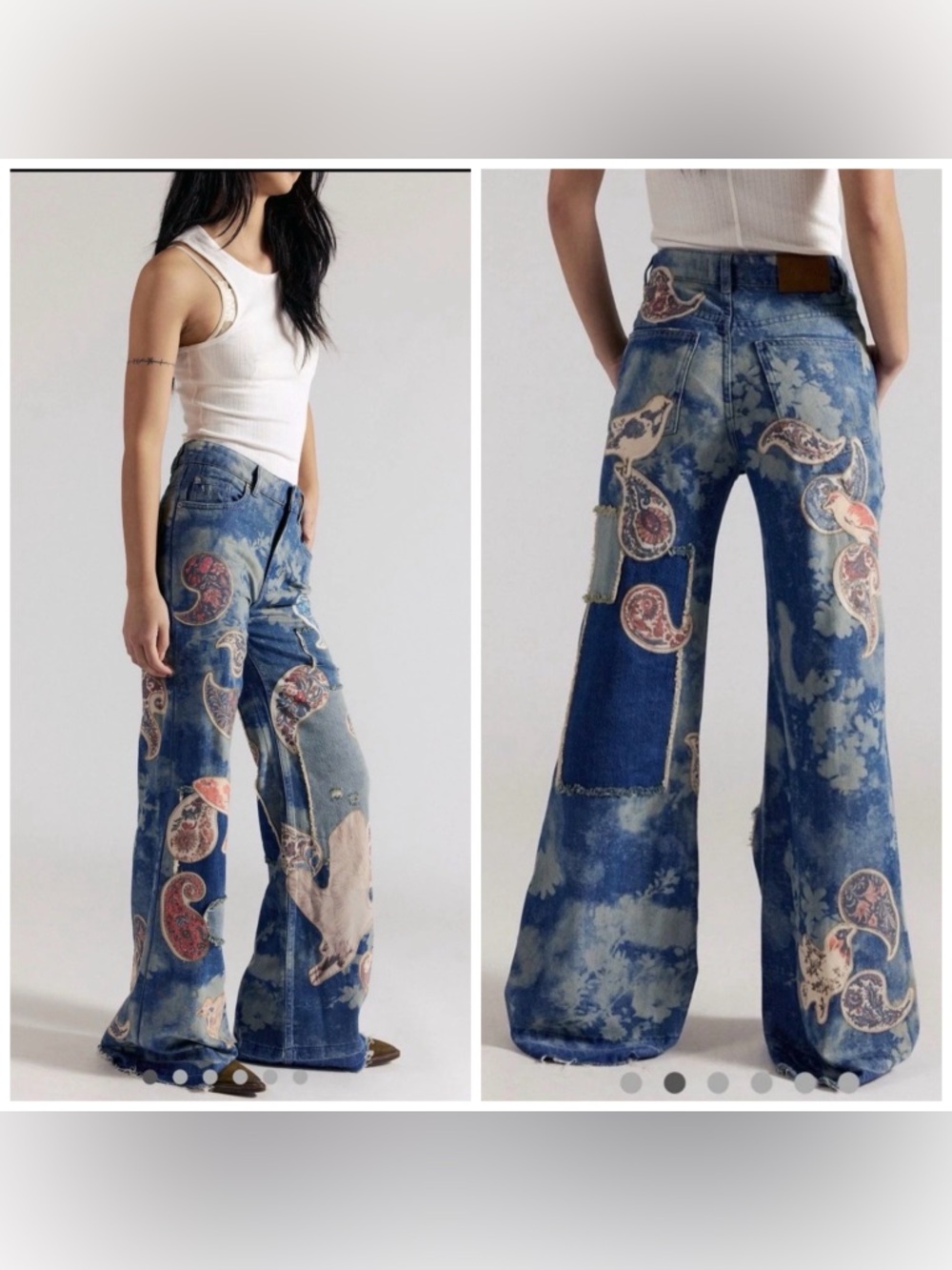 Free People Flying High Patched Jeana Rosebud Blue Bird Paisley Artsy Size 25 - Picture 1 of 9